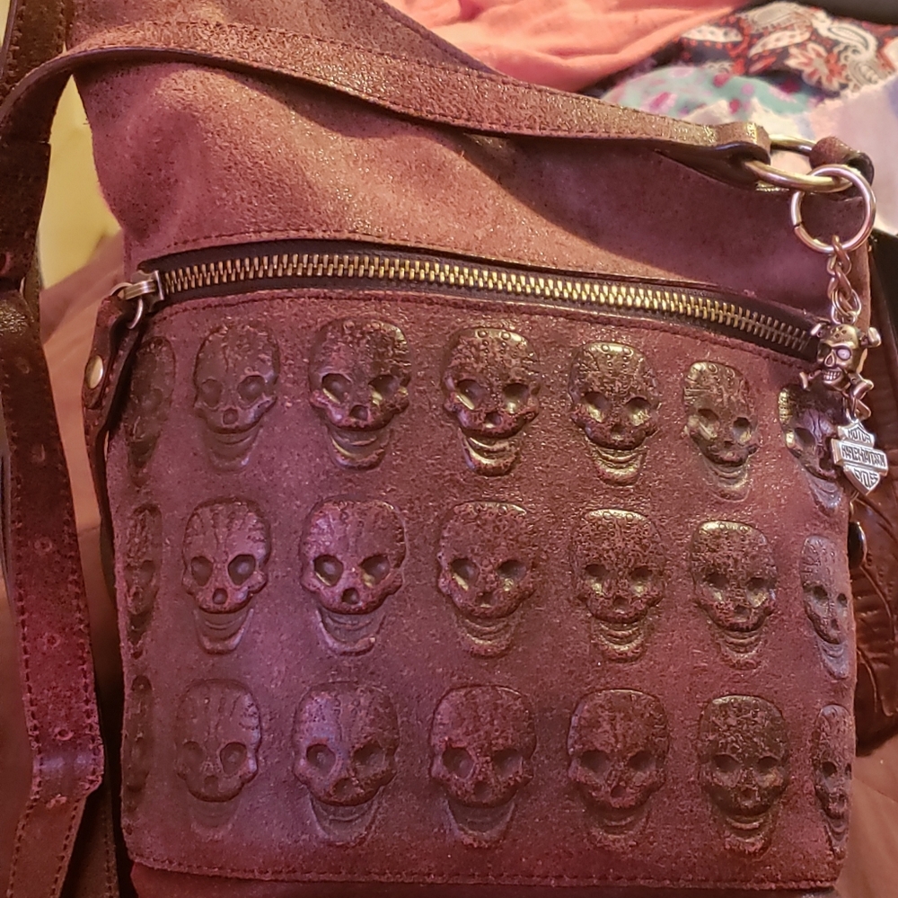 Harley Davidson crossbody bag with embossed skulls